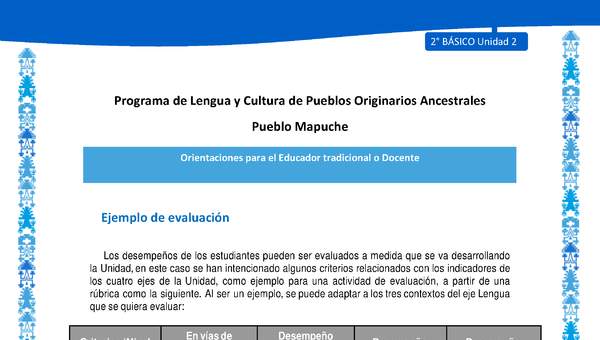 Orientaciones al docente - LC02 - Mapuche - U2 - Ejemplo de evaluación