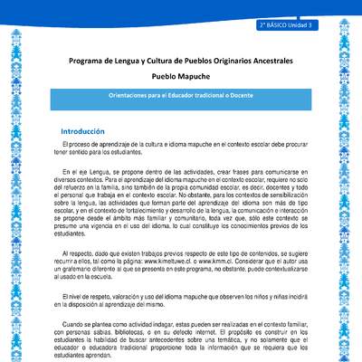 Orientaciones al docente - LC02 - Mapuche - U3 - Introducción