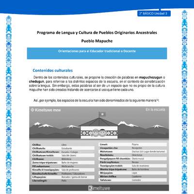 Orientaciones al docente - LC02 - Mapuche - U3 - Contenidos culturales Orientaciones al docente - LC02 - Mapuche - U3 - Contenidos culturales