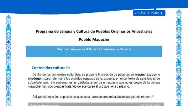 Orientaciones al docente - LC02 - Mapuche - U3 - Contenidos culturales