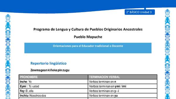 Orientaciones al docente - LC02 - Mapuche - U3 - Repertorio lingüístico