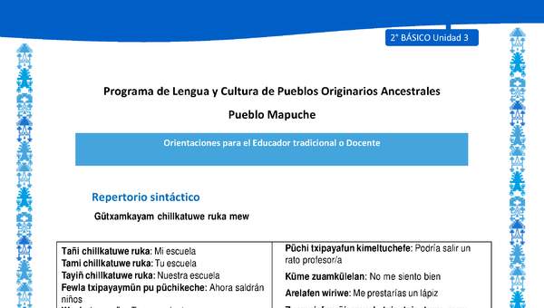 Orientaciones al docente - LC02 - Mapuche - U3 - Repertorio sintáctico