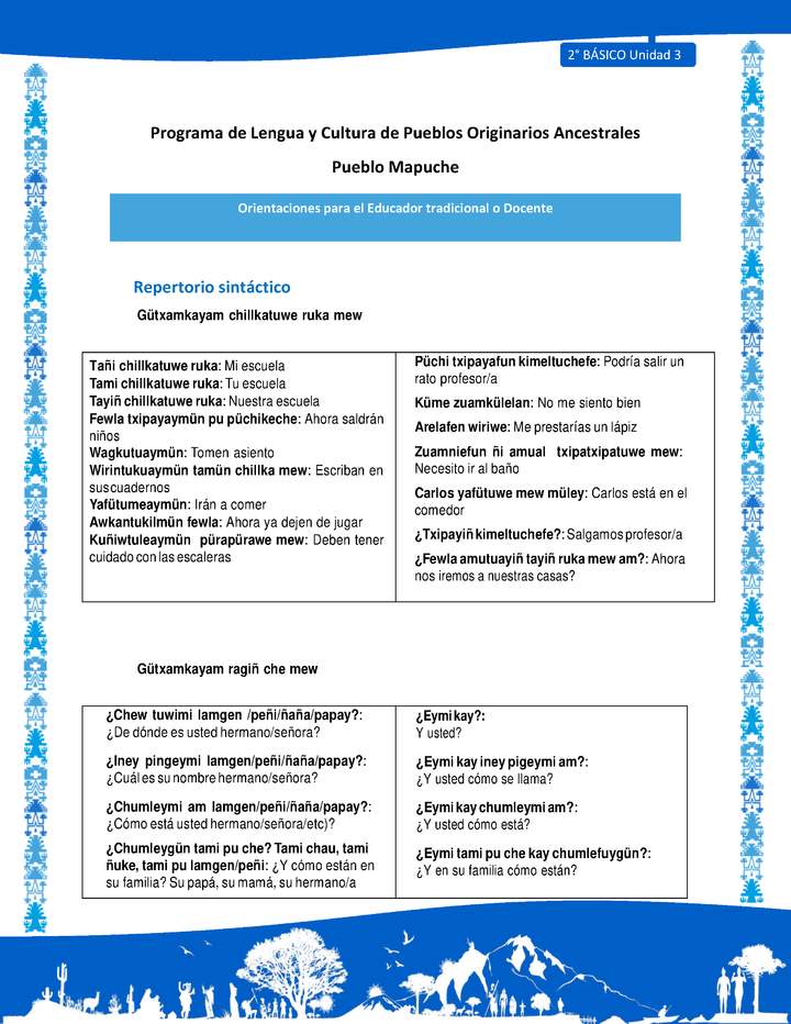 Orientaciones al docente - LC02 - Mapuche - U3 - Repertorio sintáctico