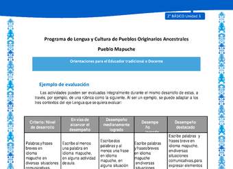 Orientaciones al docente - LC02 - Mapuche - U3 - Ejemplo de evaluación