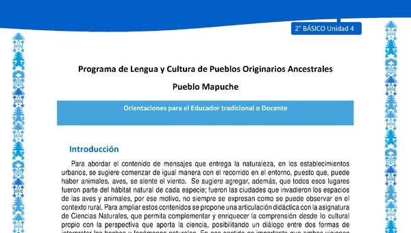 Orientaciones al docente - LC02 - Mapuche - U4 - Introducción
