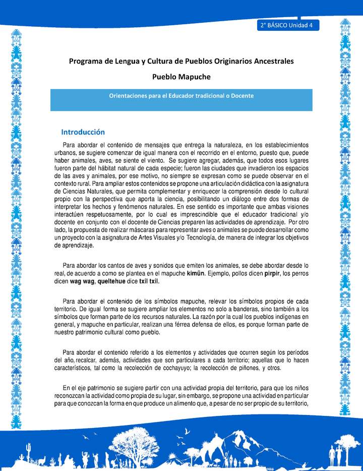 Orientaciones al docente - LC02 - Mapuche - U4 - Introducción