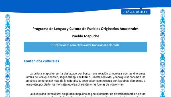 Orientaciones al docente - LC02 - Mapuche - U4 - Contenidos culturales
