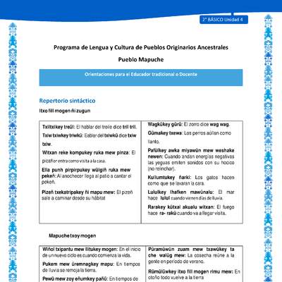 Orientaciones al docente - LC02 - Mapuche - U4 - Repertorio Repertorio sintáctico