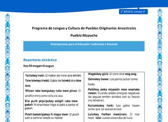 Orientaciones al docente - LC02 - Mapuche - U4 - Repertorio Repertorio sintáctico