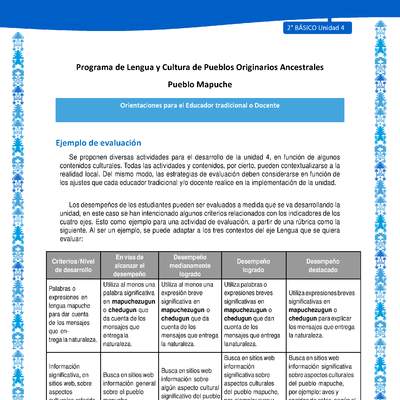 Orientaciones al docente - LC02 - Mapuche - U4 - Ejemplo de evaluación