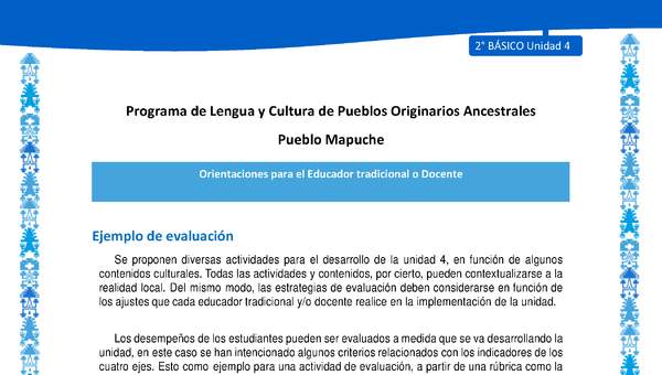 Orientaciones al docente - LC02 - Mapuche - U4 - Ejemplo de evaluación