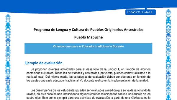 Orientaciones al docente - LC02 - Mapuche - U4 - Ejemplo de evaluación