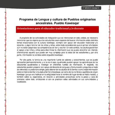 Orientaciones al docente - LC01 - Kawésqar - U3 - Introducción Orientaciones al docente - LC01 - Kawésqar - U3 - Introducción