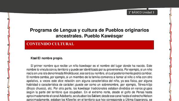 Orientaciones al docente - LC01 - Kawésqar - U3 - Contenido cultural