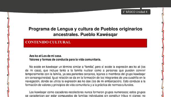 Orientaciones al docente - LC01 - Kawésqar - U4 - Contenido cultural