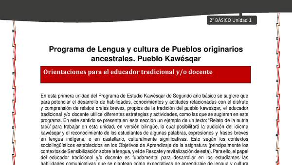 Orientaciones al docente - LC02 - Kawésqar - U1 - Introducción