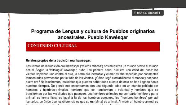 Orientaciones al docente - LC02 - Kawésqar - U1 - Contenido cultural