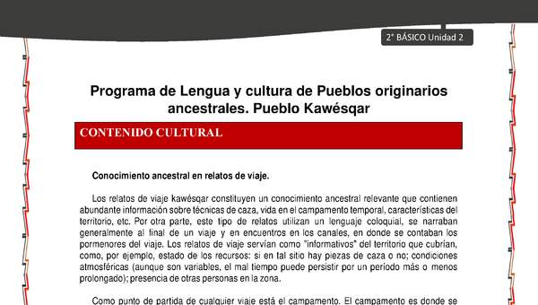 Orientaciones al docente - LC02 - Kawésqar - U2 - Contenido cultural