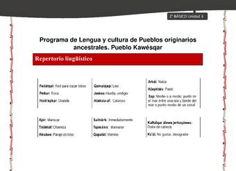 Orientaciones al docente - LC02 - Kawésqar - U3 - Repertorio lingüístico