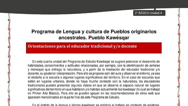 Orientaciones al docente - LC02 - Kawésqar - U4 - Introducción