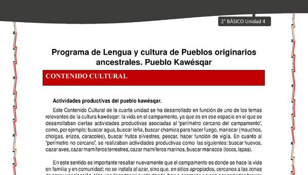 Orientaciones al docente - LC02 - Kawésqar - U4 - Contenido cultural