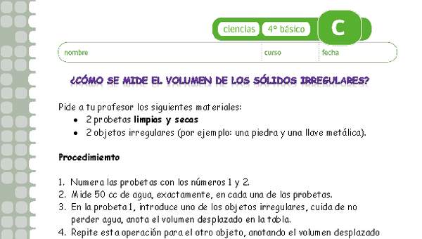 ¿Cómo se mide el volumen de los sólidos irregulares?