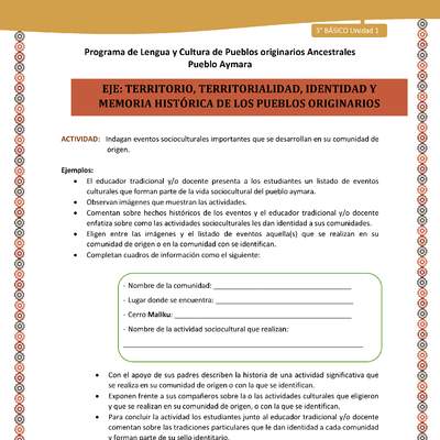 09-Actividad Sugerida LC03 U01-0A07-Indagan eventos socioculturales importantes que se desarrollan en su comunidad de origen.