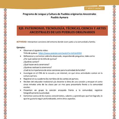 12-Actividad Sugerida LC03 U01-OA16-Interpretan canciones del entorno donde viven junto a la comunidad y familia.