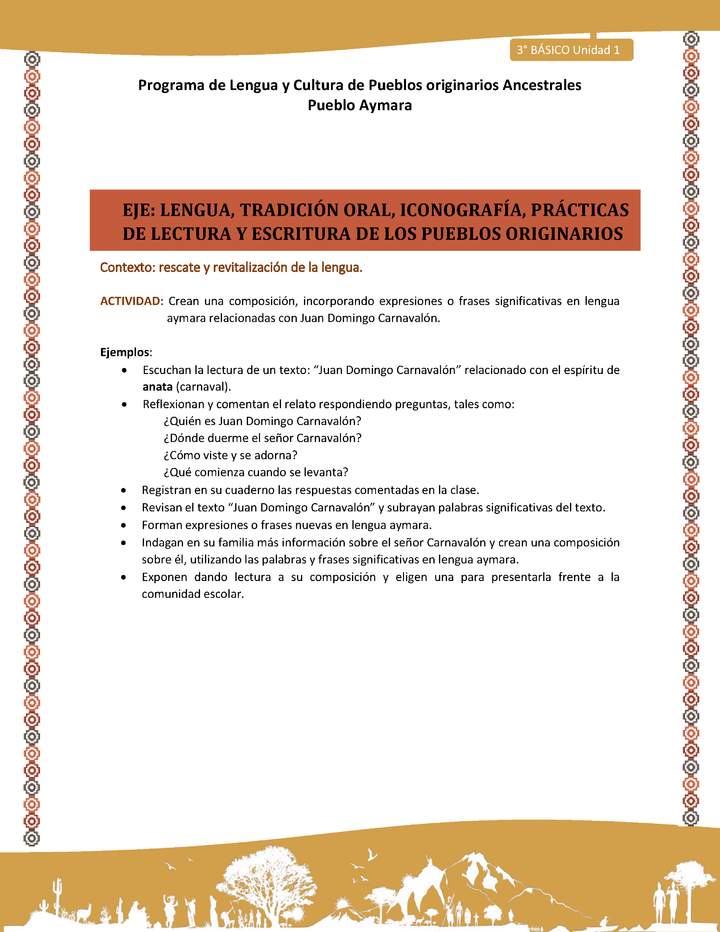 03-Actividad Sugerida LC03 U01-LR01-Crean  una  composici+¦n,  incorporando  expresiones  o  frases  significativas  en  lengua aymara relacionadas con Juan Domingo Carnaval+¦n