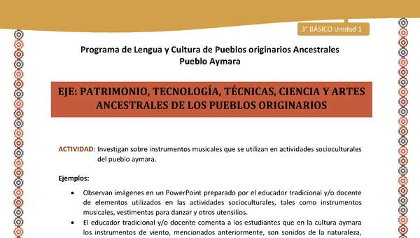 11-Actividad Sugerida LC03 U01-OA16-Investigan sobre instrumentos musicales que se utilizan en actividades socioculturales del pueblo aymara.