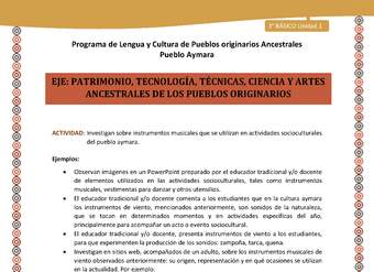 11-Actividad Sugerida LC03 U01-OA16-Investigan sobre instrumentos musicales que se utilizan en actividades socioculturales del pueblo aymara.