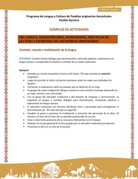 07-Actividad Sugerida LC03-U02-LR02- Escriben breves diálogos para dramatizarlos, utilizando palabras y expresiones en lengua aymara, considerando los hechos y contexto de un relato tradicional.