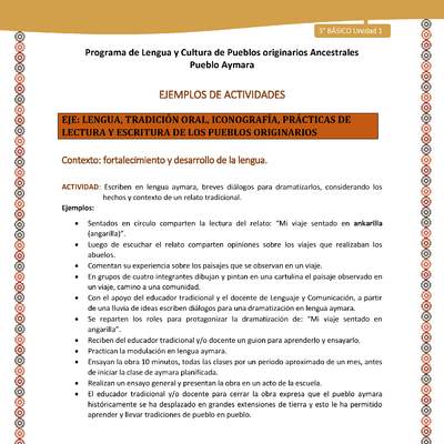 10-Actividad Sugerida LC03-U02-LF02-Escriben en lengua aymara, breves diálogos para dramatizarlos, considerando los hechos y contexto de un relato tradicional.