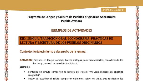 10-Actividad Sugerida LC03-U02-LF02-Escriben en lengua aymara, breves diálogos para dramatizarlos, considerando los hechos y contexto de un relato tradicional.