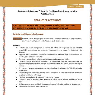 04-Actividad Sugerida LC03-U02-LS02-: Escriben breves diálogos para dramatizarlos, utilizando palabras en lengua aymara, considerando los hechos y contexto de un relato tradicional.