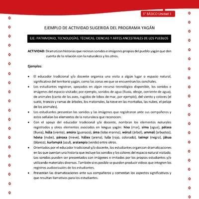 Dramatizan historias que recrean sonidos e imágenes propias del pueblo yagán que den cuenta de la relación con la naturaleza y los otros