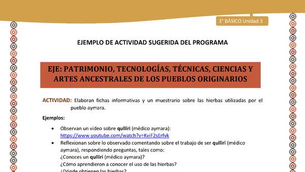 17-Actividad Sugerida LC03-U03-OA15-Elaboran fichas informativas y un muestrario sobre las hierbas utilizadas por el pueblo aymara.