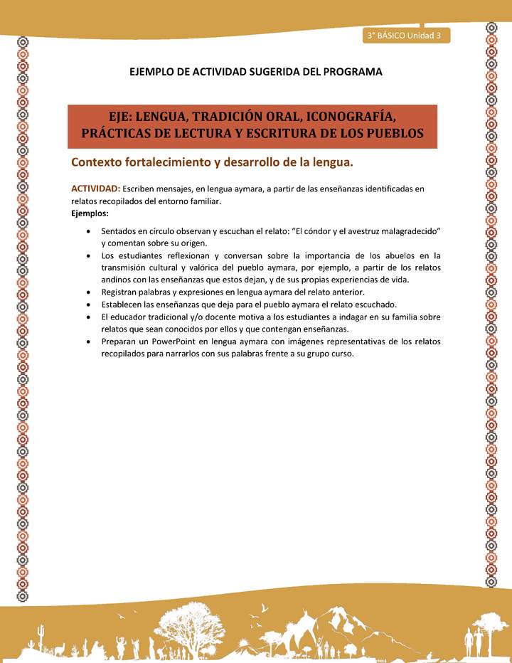 09-Actividad Sugerida LC03-U03-LF03;LF05-Escriben mensajes, en lengua aymara, a partir de las enseñanzas identificadas en relatos recopilados del entorno familiar.