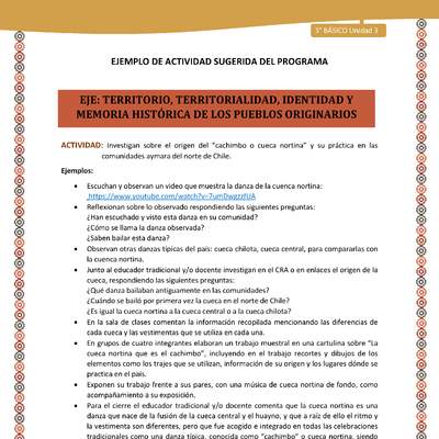 12-Actividad Sugerida LC03-U03-OA08-Investigan sobre el origen del “cachimbo o cueca nortina” y su práctica en las comunidades aymara del norte de Chile.