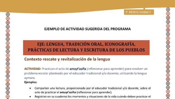 05-Actividad Sugerida LC03-U03-LR03:LS05-Practican el acto de amuyt’asiña (reflexionar para aprender) para resolver un problema escolar planteado por el educador tradicional y/o docente, utilizando la lengua aymara.