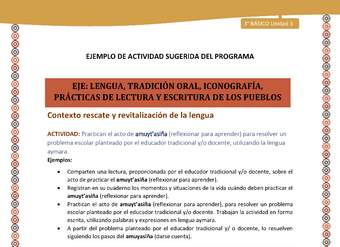 05-Actividad Sugerida LC03-U03-LR03:LS05-Practican el acto de amuyt’asiña (reflexionar para aprender) para resolver un problema escolar planteado por el educador tradicional y/o docente, utilizando la lengua aymara.