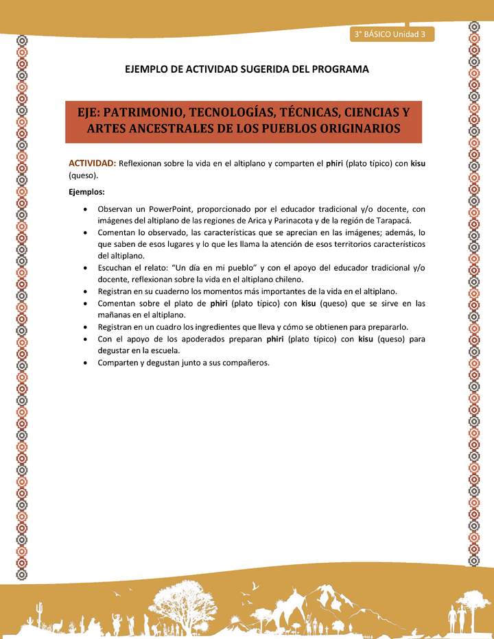 16-Actividad Sugerida LC03-U03-OA15-Reflexionan sobre la vida en el altiplano y comparten el phiri (plato típico) con kisu (queso).