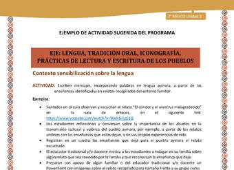 03-Actividad Sugerida LC03-U03-LS03;LS05-Escriben mensajes, incorporando palabras en lengua aymara, a partir de las enseñanzas identificadas en relatos recopilados del entorno familiar.