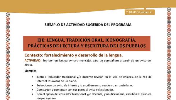 09-Actividad Sugerida LC03-U03 -AYM-LF04-Escriben en lengua aymara mensajes para un compañero a partir de un aviso del diario.