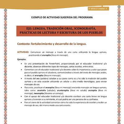 10-Actividad Sugerida LC03-U03 -AYM-LF04-Comunican un mensaje a través de una carta utilizando la lengua aymara, practicando el arurapita (lleva mi mensaje).