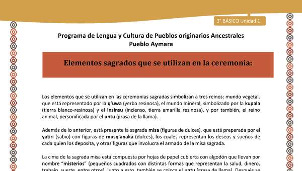 15-Orientaciones al docente - LC03 - Aymara - U01 -Elementos sagrados que se utilizan en la ceremonia
