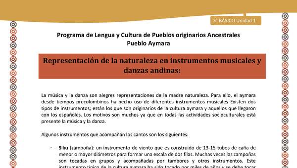 16-Orientaciones al docente - LC03 - Aymara - U01 -Representación de la naturaleza en instrumentos musicales y danzas andinas