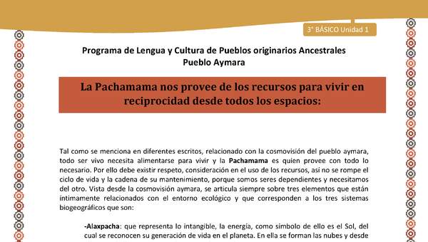 12-Orientaciones al docente - LC03 - Aymara - U01 -La Pachamama nos provee de los recursos para vivir en reciprocidad desde todos los espacios
