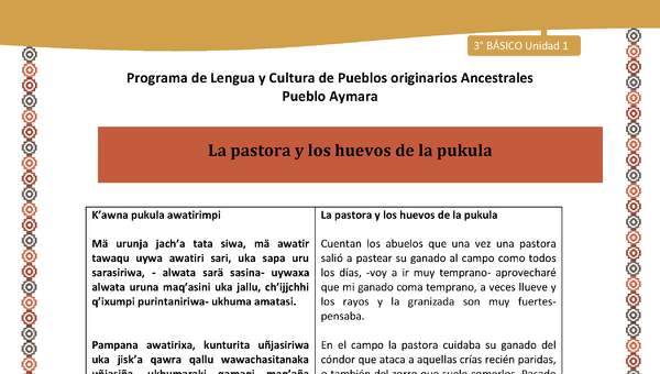 07-Orientaciones al docente - LC03 - Aymara - U01 -La pastora y los huevos de la pukula