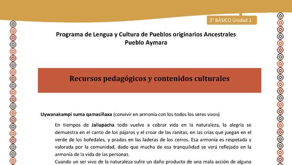 02-Orientaciones al docente - LC03 - Aymara - U01 -Recursos pedagógicos y contenidos culturales